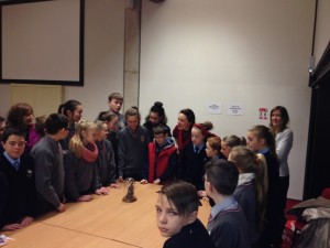 Students admire Hannah Maguire's stunning figurines at the Bookmarks launch 15 Jan 2014